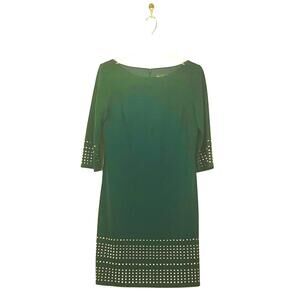 Elegant Green Dress with‎ Studded Hem